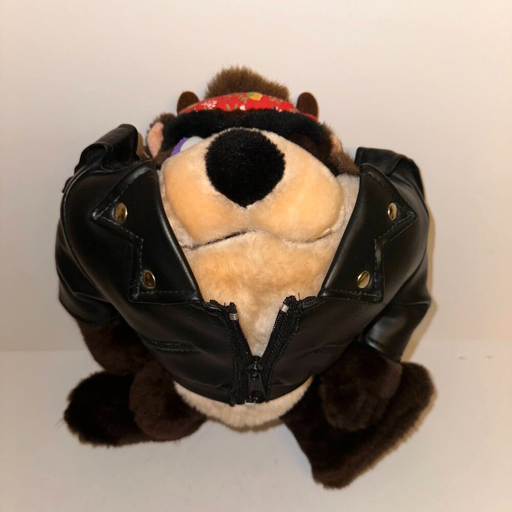 VTG TAZMANIAN DEVIL Looney Tunes Plush Stuffed Animal 1992 BIKER Jacket 11" TAZ